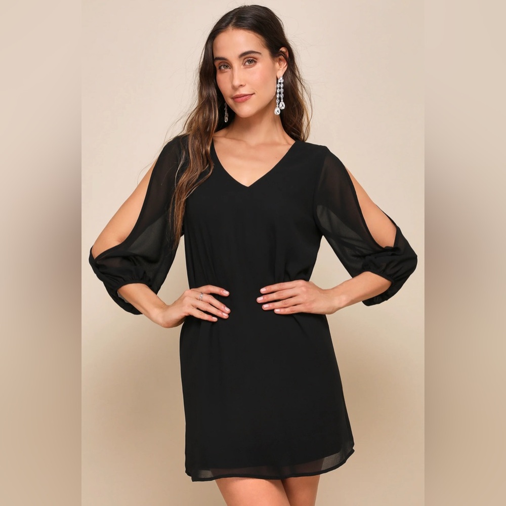Lulus Shifting Dears Black Long Sleeve Dress | Small